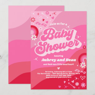 Valentine Baby Shower Groovy Baby Kärlek Baby Show Inbjudningar