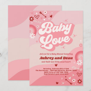 Valentine Baby Shower Groovy Baby Kärlek Baby Show Inbjudningar