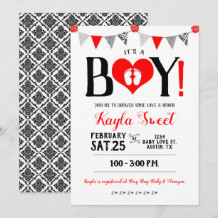 Valentine Baby Shower-inbjudan Det är en pojke Inbjudningar