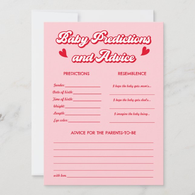Valentine Baby Shower Predictions Game Card Inbjudningar (Framsida)