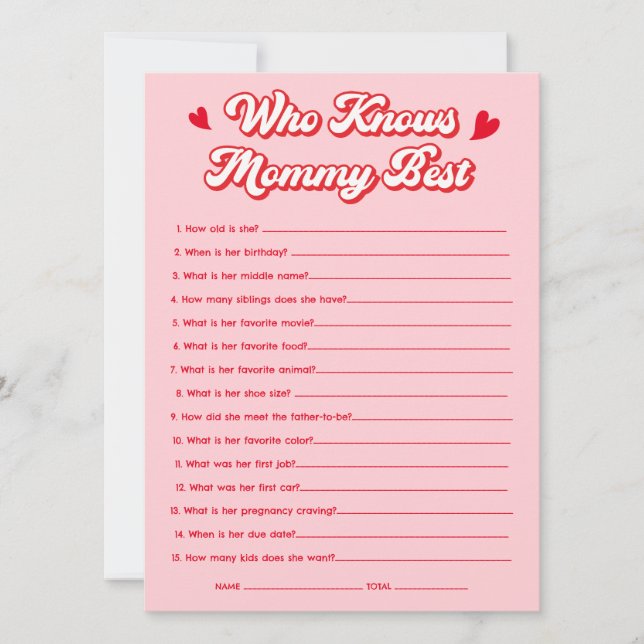 Valentine Baby Shower Who Knows Mommy Best Game Inbjudningar (Framsida)