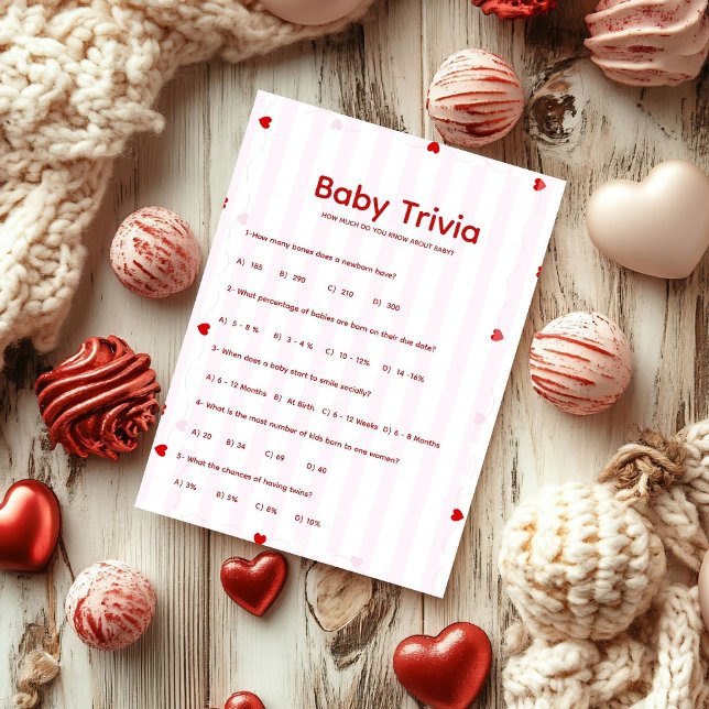 Valentine Baby trivia Baby shower game Card Inbjudningar (Skapare uppladdad)