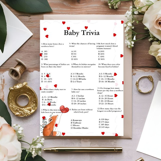 Valentine baby trivia-spelets babyduschkort inbjudningar (Skapare uppladdad)