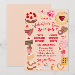 Valentine Bake Sale Flyer, Valentine School Bake Inbjudningar