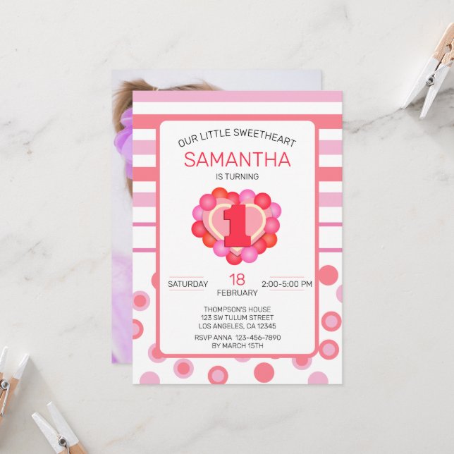 Valentine Barns födelsedag w/ Photo-mall Inbjudningar (Fram/Back In Situ)