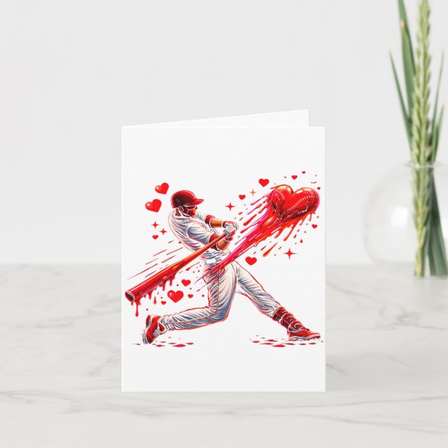 Valentine Baseballspelare Drip Illustration Kort (Framsida)