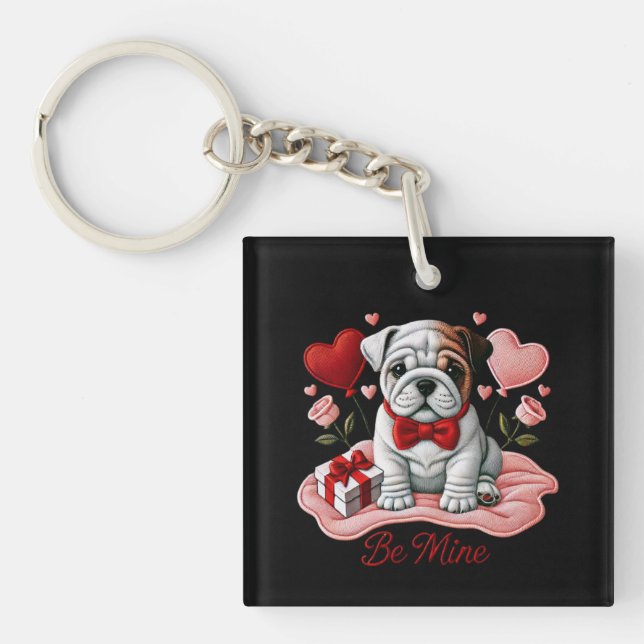 Valentine Be Mine English Bulldog Acrylic Keychain (Framsidan)
