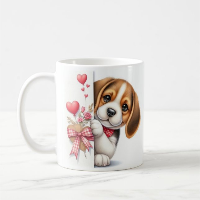 "Valentine Beagle Puppy - Cute Kärlek-Thned Hund" Kaffemugg (Vänster)