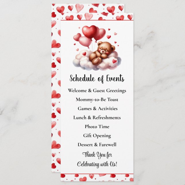 Valentine Bear Baby Shower Program (Fram/baksida)