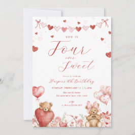 Valentine Bear Four Ever Sweet 4-års födelsedagsin Inbjudningar