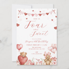 Valentine Bear Four Ever Sweet 4th Birthday Invite Inbjudningar