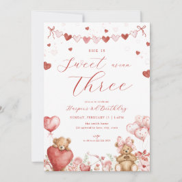 Valentine Bear Hearts Sweet Third Birthday Invite Inbjudningar