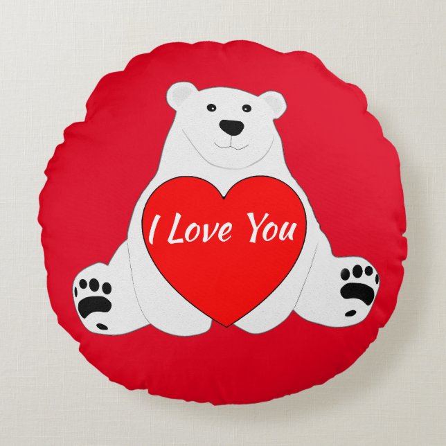 Valentine Bear Holding A Heart Rund Kudde (Framsidan)