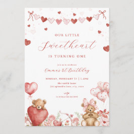 Valentine Bear Little Sweetheart Birthday Invite Inbjudningar