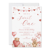 Valentine Bear Söta Ettan 1-års Födelsedagsinbjuda