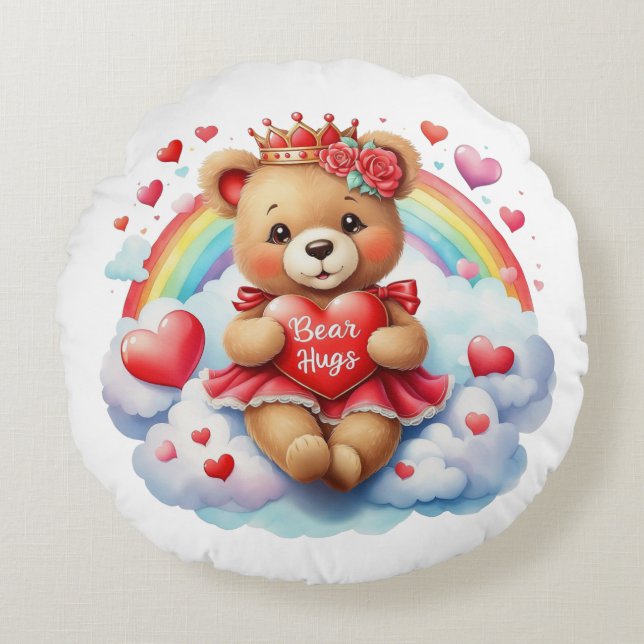 Valentine Bear Throw Pillow Rund Kudde (Framsidan)