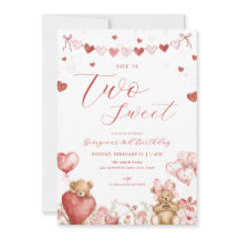 Valentine Bear Two Sweet Andra Födelsedagsinbjudan