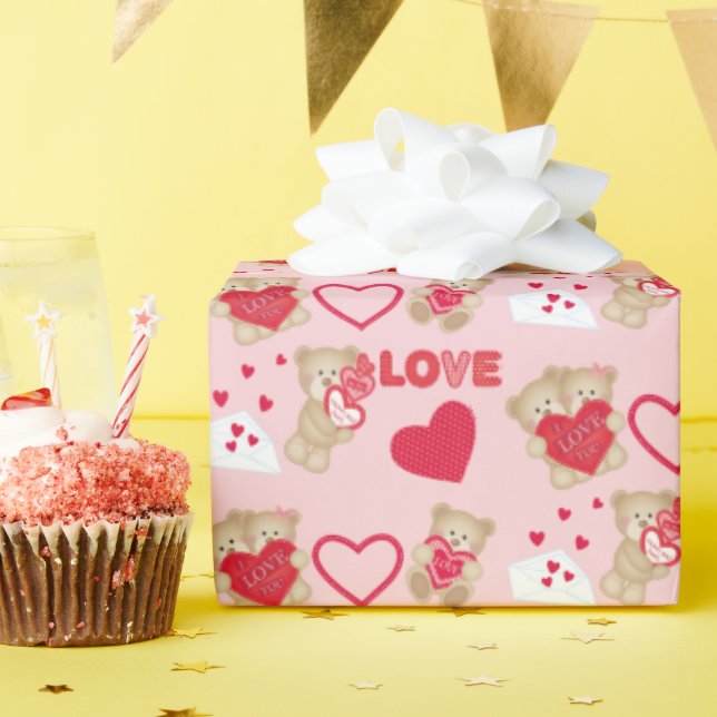 Valentine Bears 30 tum x 6 fot Svällning Papper Presentpapper (Födelsedagsfest)