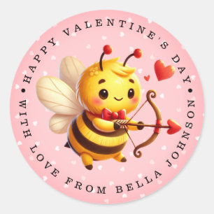 Valentine Bee Personlig Namn Round Stickers Runt Klistermärke
