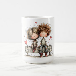 Valentine Bench Buddies Illustration Kaffemugg