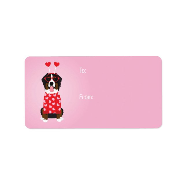 Valentine Bernese Mountain Hund Adressetikett (Framsidan)