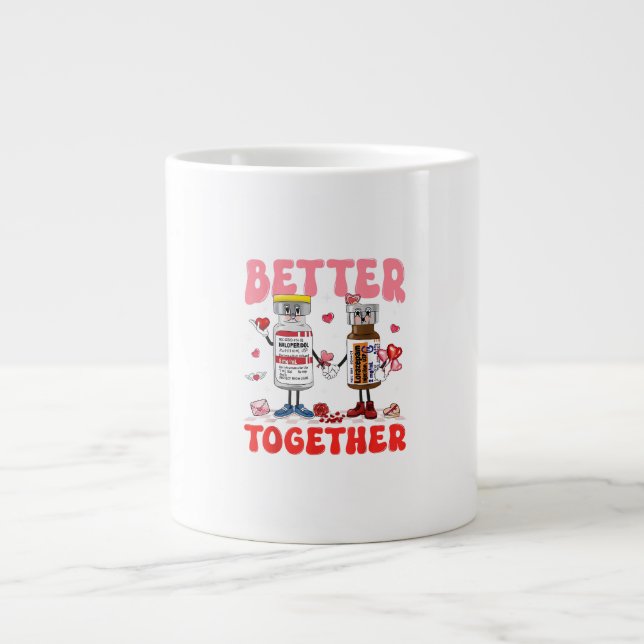 Valentine Better Together Nurse Pink Bow Modern De Jumbo Mugg (Framsidan)