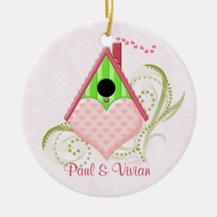 Valentine Birdhouse Ornament med bakgrund