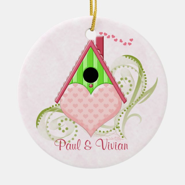 Valentine Birdhouse Ornament med bakgrund (Framsidan)