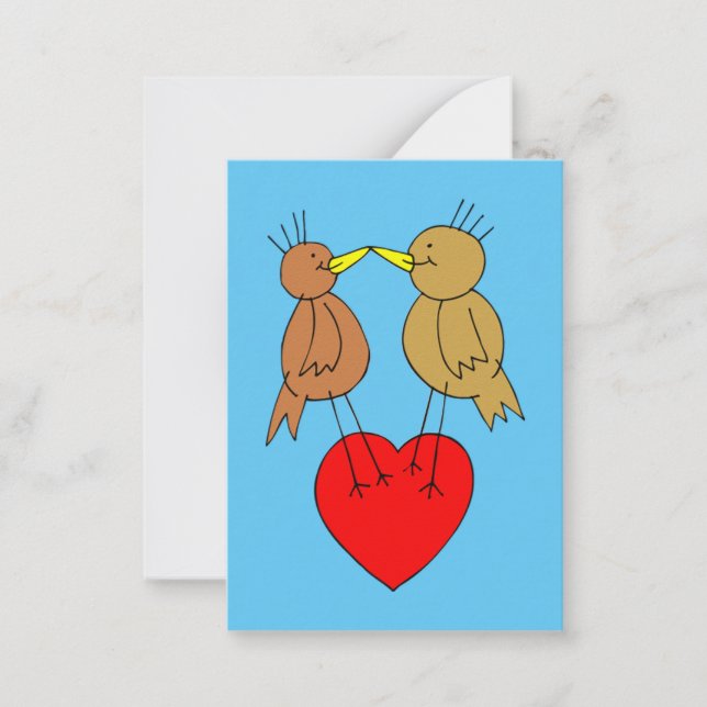 Valentine Birds på ett Heart Mini Kids-kort Anteckningskort (Framsida)
