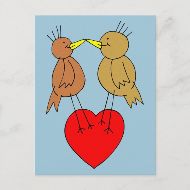 Valentine Birds på ett hjärtvykort Helg Vykort (Framsida)
