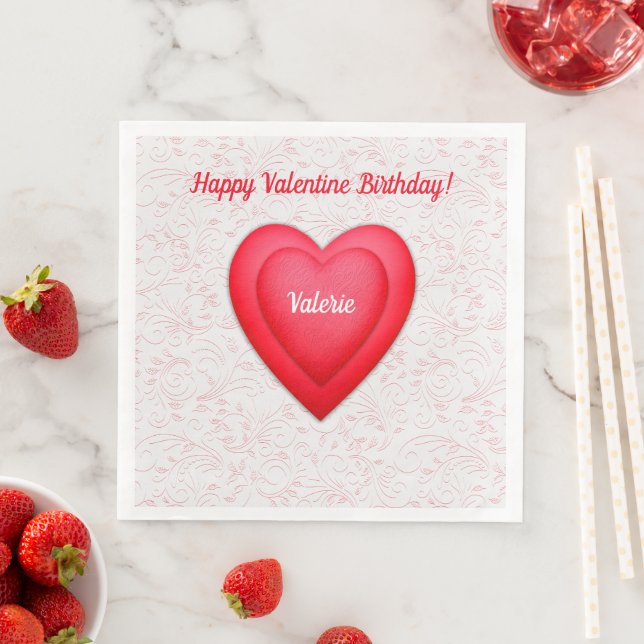 Valentine Birthday Finare Red Hearts Pappersservett (Insitu)