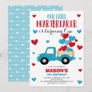Valentine Birthday Inbjudan Heartbrytare Blue Last