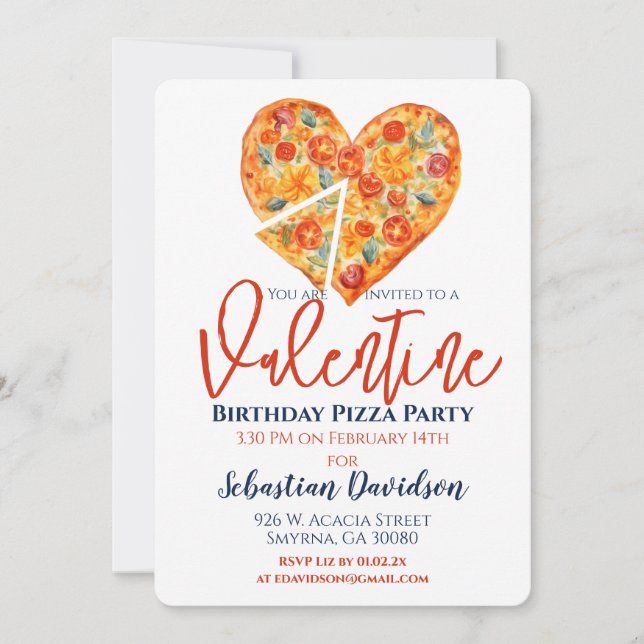 Valentine Birthday Pizza Party Inbjudningar (Framsida)
