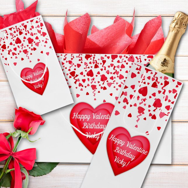 Valentine Birthday Red Confetti Heart Personlig (Valentine Birthday Personalized Red Confetti Hearts Design on Gift Bags
)