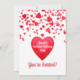 Valentine Birthday Red Confetti Heart Personlig Inbjudningar