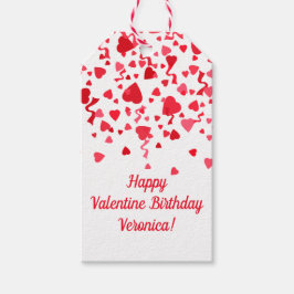 Valentine Birthday Red Confetti Heart Personlig Presentetikett