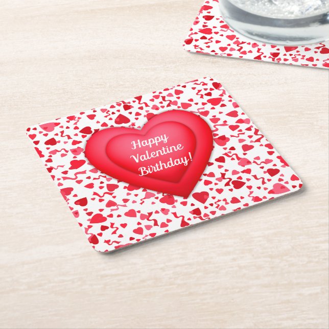Valentine Birthday Red Confetti Heart Personlig Underlägg Papper Kvadrat (Vinklad)