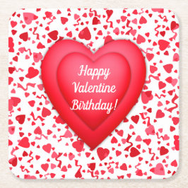 Valentine Birthday Red Confetti Heart Personlig Underlägg Papper Kvadrat