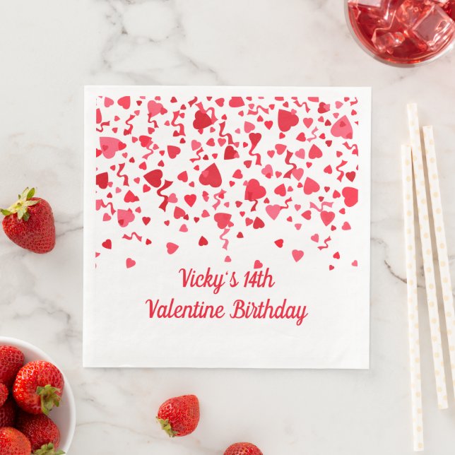 Valentine Birthday Red Confetti Hearts Pappersservett (Insitu)