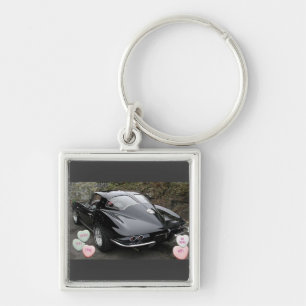 Valentine Black Corvette Fyrkantig Silverfärgad Nyckelring