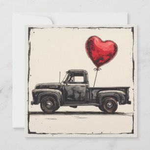 Valentine Black Lastbil : Red Romantik Julkort