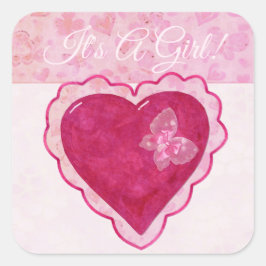Valentine Blommars Adapter ITS A GIRL BABY Fyrkantigt Klistermärke