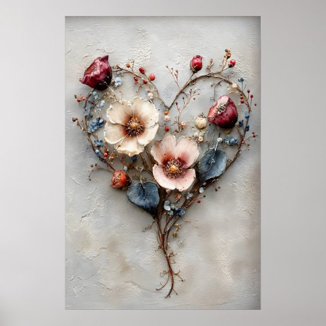 Valentine Blommig Hjärttryck, Romantisk Kärlek Poster (Framsidan)
