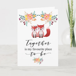 Valentine Blommigt Cute Foxes tillsammans Helgkort
