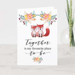Valentine Blommigt Cute Foxes tillsammans Helgkort