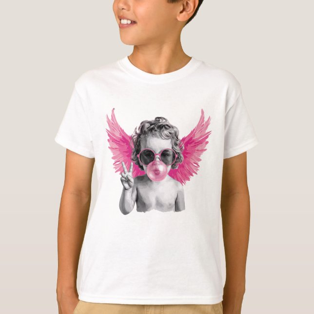 Valentine Blowing Bubble Cupid Valentines day T Shirt (Framsida)