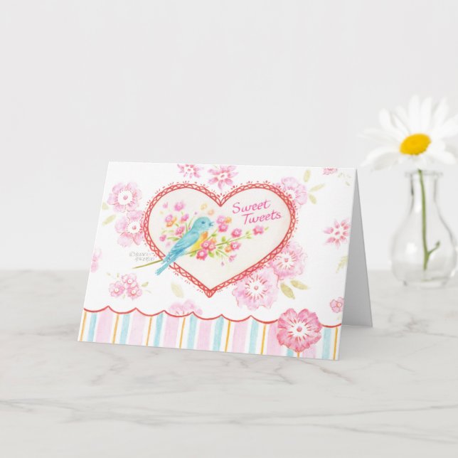 Valentine Blue Bird Sweet Tweets Bright Wishes Kort (Liten växt)