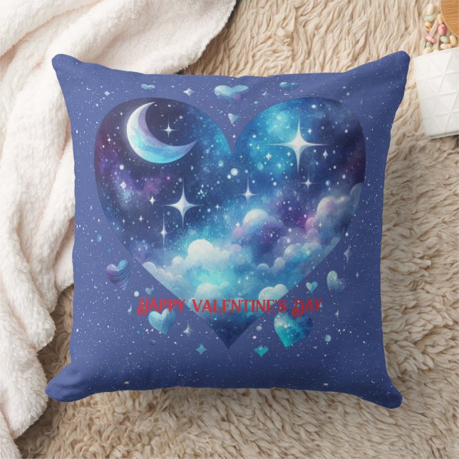 Valentine Blue Heart Stars Constellations Kudde (Filt)
