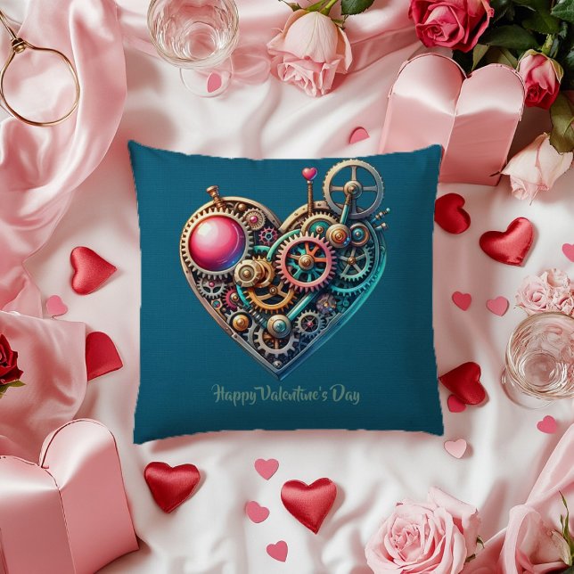 Valentine Blue Lila Butterfly Steampunk Heart Kudde (Skapare uppladdad)
