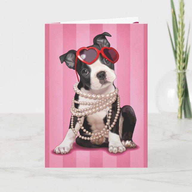 Valentine Boston Terrier Helgkort (Framsida)